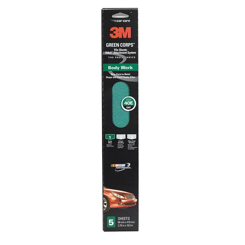 Free Shipping 3M Automotive | 32231 | Stikit Green Corps File Sheet, 40 Grade, 2 3/4 Inches x 16 1/2