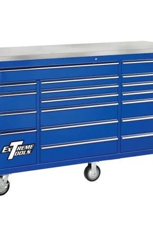 Extreme Tools | EX7218RCBL | 72" 18 Drawer Professional Triple Bank Roller Cabinet - Blue Fre Hot Picks