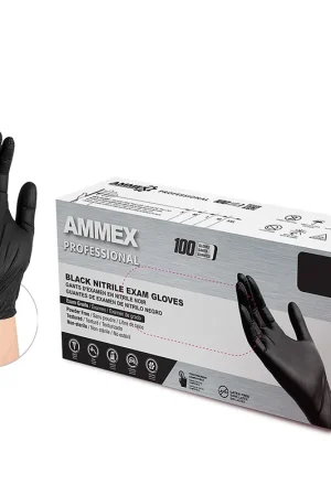 Ammex | ABNPF42100 | AMMEX Black Nitrile PF Exam Gloves, Small While Supplies Last