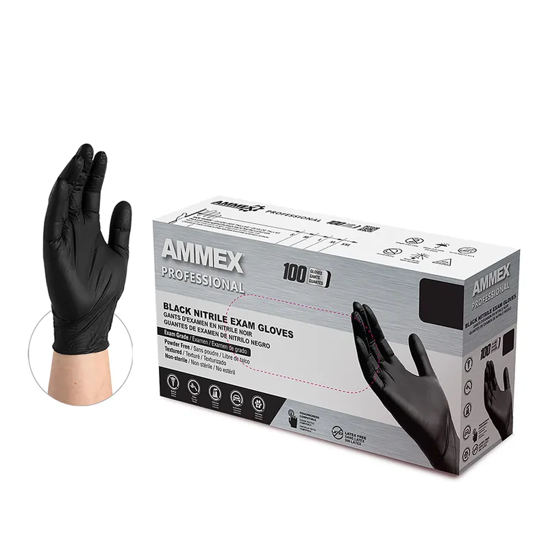 Ammex | ABNPF42100 | AMMEX Black Nitrile PF Exam Gloves, Small While Supplies Last