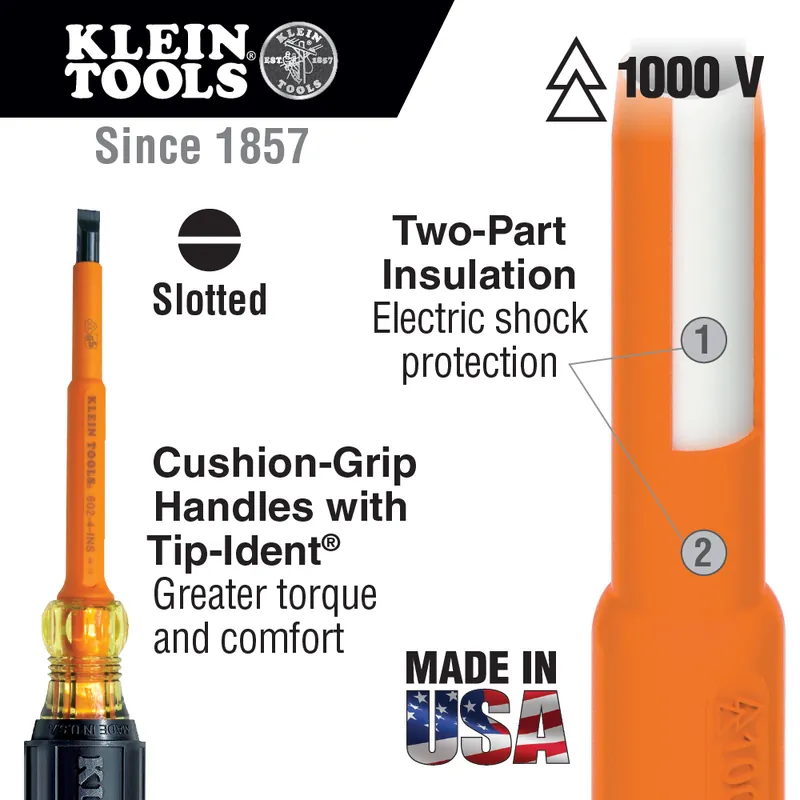 Viral Klein Tools | N601-7-INS | SCREWDRIVER INSULATED CABINET TIP 3/16"