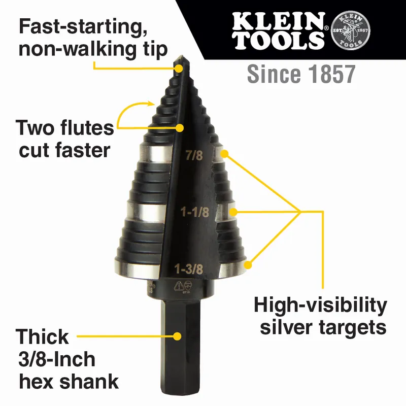 Holiday Sale Klein Tools | NKTSB15 | STEP DRILL BIT #15 DBL FLTD 7/8 TO 1-3/8
