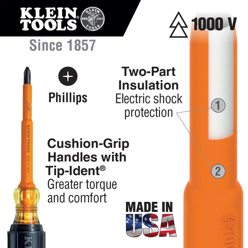 Editor’s Pick Klein Tools | N6037INS | INSULATED #2 PHILLIPS 7" SCREWDRIVER
