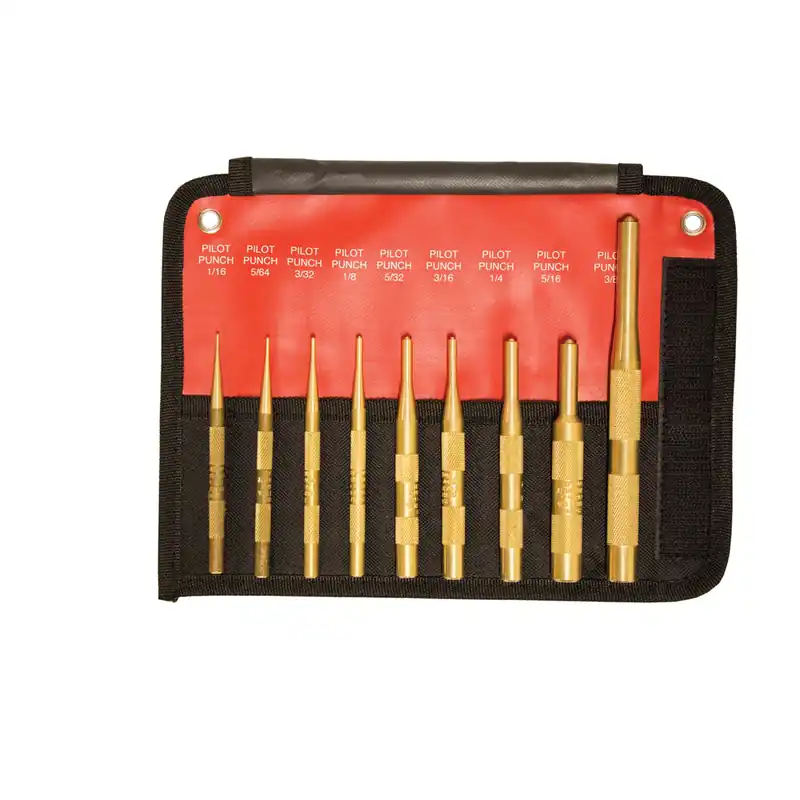 Genuine Mayhew Tools | 61367 | Mayhew 9-Piece Brass Roll Pin Punch Set Non-Marring