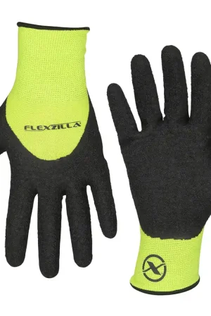 Today Only Legacy Manufacturing | GC241PL | 3/4 Crinkle Latex Dip Gloves Plm Blk/ZillaGreen L