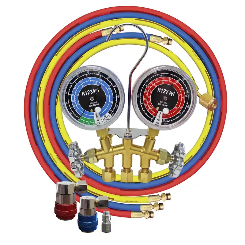 Mastercool | 81661-EC | R1234yf Brass gauge set 60" hoses and couplers Get Yours