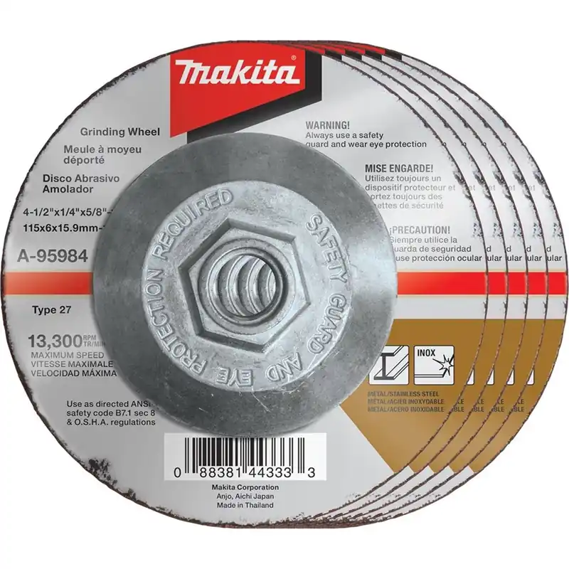 Makita | A-95984-5 | 4-1/2" x 1/4" x 5/8-11" INOX Grinding Wheel, 5/PK While Supplies Last