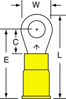 3M™ Vinyl Insulated Butted Seam Ring Tongue Terminal 13-10-P, standard-style ring tongue fits around the stud Time-Limited