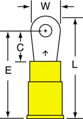 Certified 3M™ Vinyl Insulated Butted Seam Ring Tongue Terminal 13-4S-P, standard-style ring tongue fits around the stud