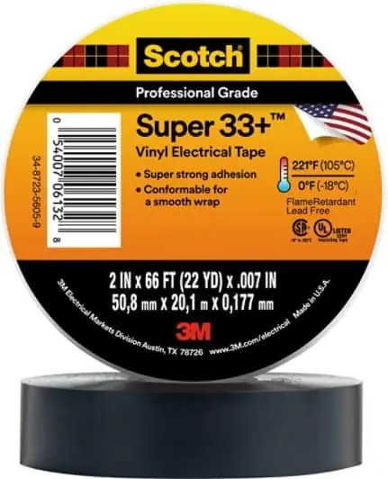 Price Cut Scotch® Super 33+ Vinyl Electrical Tape, 2 in x 66 ft, 1-1/2 in Core, Black, 12 rolls/carton, 24 rolls/Case