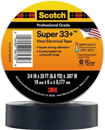 Scotch® Super 33+ Vinyl Electrical Tape, 3/4 in x 20 ft, Black, 10 rolls/carton, 100 rolls/Case Limited Time