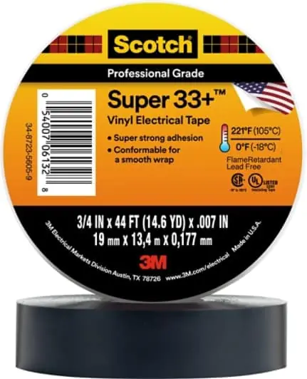 Scotch® Super 33+ Vinyl Electrical Tape, 3/4 in x 44 ft, Black, 10 rolls/carton, 100 rolls/Case Budget