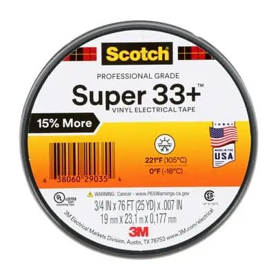 Scotch® Super 33+ Vinyl Electrical Tape, 3/4 in x 76 ft, 1 in Core, Black Clearance