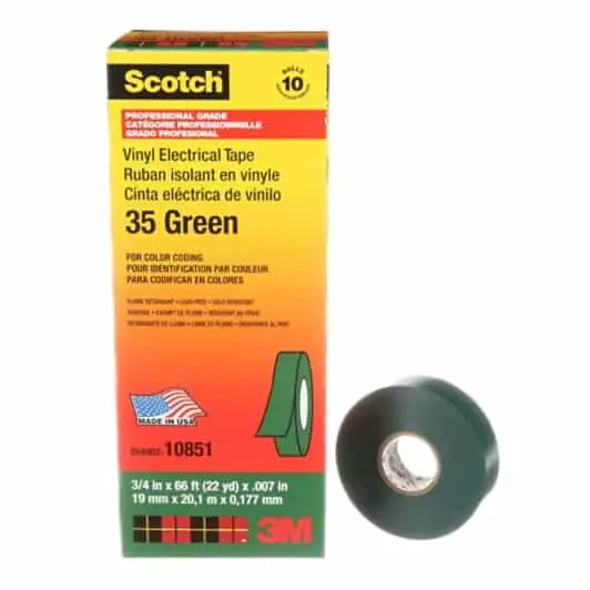 Luxury Scotch® Vinyl Color Coding Electrical Tape 35, 3/4 in x 66 ft, Green, 10 rolls/carton