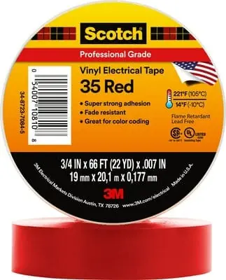 Scotch® Vinyl Color Coding Electrical Tape 35, 3/4 in x 66 ft, Red Low Price