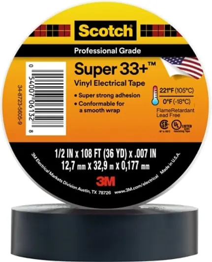 Scotch® Vinyl Electrical Tape 33, 1/2 in x 36 yd, Black, 48 rolls/Case Buy Today
