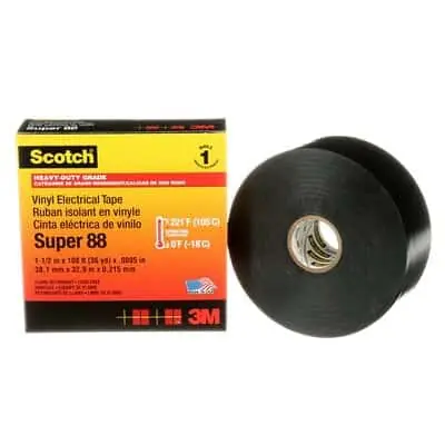 Scotch® Vinyl Electrical Tape Super 88, 1-1/2 in x 36 yd, Black, 12 rolls/Case Direct From Manufacturer